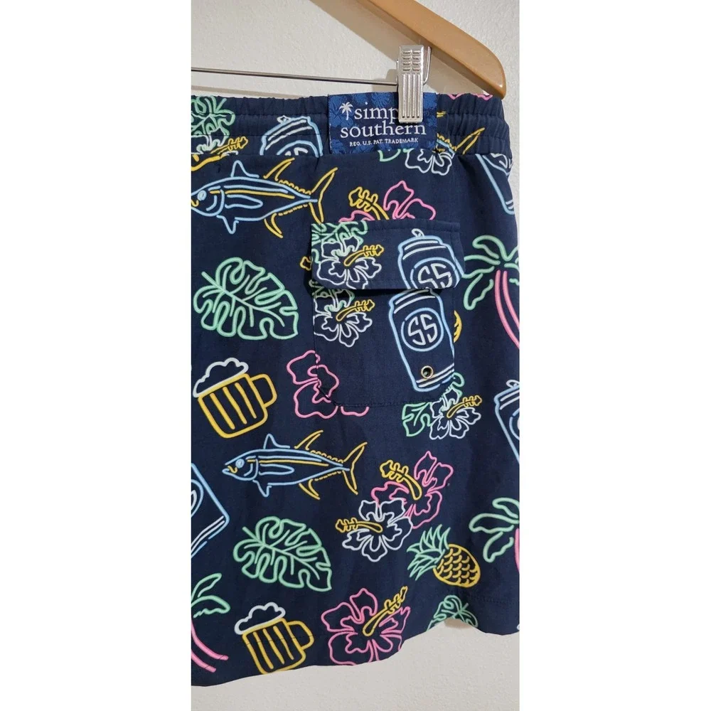 Simply Southern Navy Neon Print Swim Trunks Shorts Mens Sz‎ M